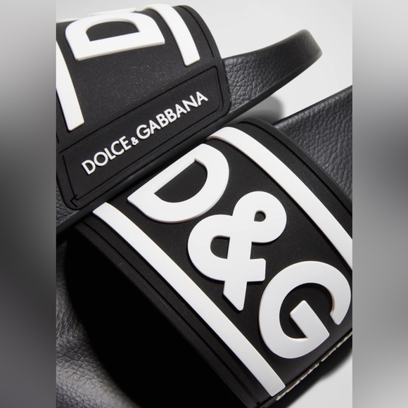 Dolce&Gabbana Black White Logo Pool Slides EU Size 40 (Mens US 9) Unisex - Picture 14 of 17